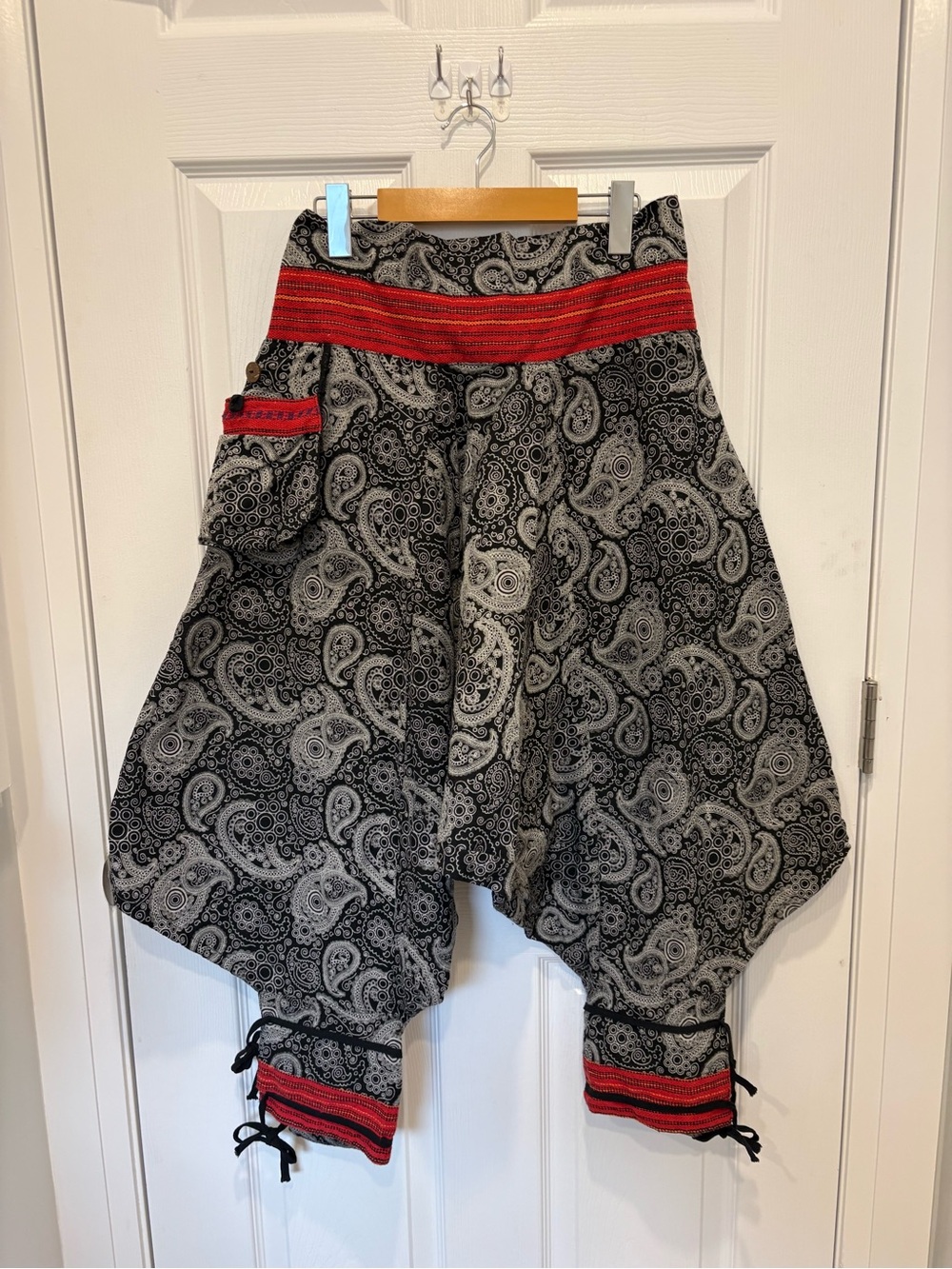 Harem Nepal Black & Red Drop-Crotch Bottoms #1211